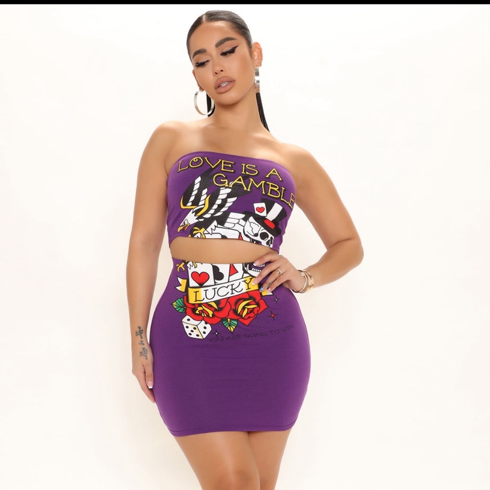 NWT FASHION NOVA LOVE IS A GAMBLE SKIRT SET XL
